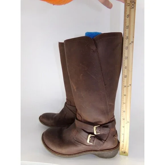 UGG Brown Leather Tall Buckle Wool Lined Warm Winter Rosen Riding Boots Size 8 - Picture 5 of 10
